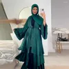 Ethnic Clothing Arabic Dubai Satin Abayas For Women Eid Ramadan Muslim Modest Dress Ruffles Cardigan Islam Kimono Kaftan Marocain Robe