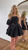 Simple Strapless A-line Mini Cocktail Dress Bows Satin Formal Graduation Party Gowns For Women Birthday Dresses Robe De Soiree