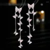 Dangle Ohrringe Fxlry Elegant S925 Silbernadel Eingelegtes Zirkon Long Quaste Butterfly für Frauen Großhandel Schmuck