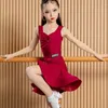 Stage Wear Red Latin Dance Dress Girls Sleeveless Ruffles Hem Split Skirt Kids Rumba Tango Chacha Dancing Performance Costume VDL51