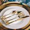 Vintage Western Gold Plated Cutlery Dining Knives Forks Teaspoons Set Golden Luxury Dinnerware Engraving Tableware ZZ