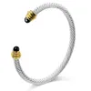 Titanium Steel Cable Bracelet Womens Elastic Fried Dough Twists Wire Rope C-shaped Stainless Open