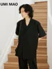 Blusas femininas Umi mao nicho yamamoto top escuro design estilo chinês fivela inclinada lapiga de lapela de manga curta camisa femme
