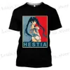 Herr t-shirts nya danmachi hestia anime sexig tjej 3d tryck strtwear t-shirt för män och kvinnor casual mode överdimensionerade barn toppar kläder t240419