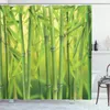 Shower Curtains Green Bamboo Print Leaf Flower Bathroom Curtain Waterproof Fabric Bathtub Screen Background Wall Decor With Hook