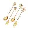 Кофе Scoops 6pcs/Set Spoon Spoon Dessert Desert Vork Star Star