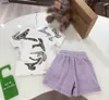 Популярные детские спортивные костюмы Summer Girls Костюм с короткими рукавами детская дизайнерская одежда Размер 100-160 см. Футболка с принтом для медведя и фиолетовые шорты 24 апреля