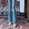 Kvinnors jeans Autumn Korean Fashion Sweet High midja Europeiska varor Lyxiga färgglada kristaller Slim Bootcut Pants Tide Tide