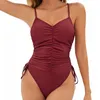 Women's Swimwear Spring/Summer Solid Color Triangle Tie Bow Sexy V Neck Open Back Swimsuit With Chest Pads And No Khaki Bikini Bottom