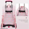 Taschen Rolling School Taschen für Mädchen Rucksack Kinder wasserdichte Schul -Rucksäcke mit Rädern Mittelschule Trolley Lage Rack Pack