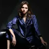 Women's Sleep Lounge 6A Factory Brand 100% Mulberry Silk Pajamas Women Set Summer Autumn Spring Winter Long-sleeved Two-piece Set Silk Sleepwear Gray d240419