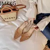 Klänningskor Kvinnors lyxmedium Häle Sandaler Pointy Toe Hollowed-Out Women Black Brown Fashion Elegant Gladiator Sandalias de Mujer