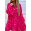 Vestidos informales Boho Dot estampado Camisa suelta Vestido Mujeres 2024 Fashion de primavera Poschwork V-Eck Flare Manga A-Line Beach Fiest