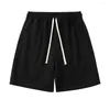 Shorts masculinos homens de mid-rise de cor sólida atlética de verão com bolsos elásticos de cintura de cordão elástico de largura para ativos