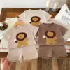 Ensembles de vêtements 2024 Été Baby Boys Waffle Tees Set Girls Girls Cute Lion T-shirt et Shorts Casual Wear 2pcs Costume