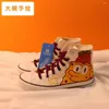 Casual Shoes 2024 Hand Painted Sponge Baby High Top Autumn Couple White Canvas Women's Student Plus Size Man Women