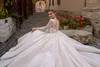 Chic Lace Sheer Neck Ball Gown Wedding Dress Full Sleeves Appliques princess Bridal Gowns Back Covered With Button