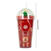Water Bottles 450ml Coffee Straw Cup With Lid Xmas Santa Snowman Reusable Christmas Tumbler