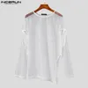 T-shirts masculins 2024 hommes chemise Mesh Hollow Out O-Leck à manches longues sexy streetwear Streetwear Fashion Transparent Camisetas S-5xl Incerun