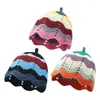 Berets Lovely Girls Beanie Hat Handcrochet Striped Women Sun-Proof Hollowout