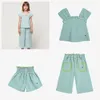 Set di abbigliamento 2024 Set per bambini Spring BC Green Plaid Collezione sciolta di cotone Shorts e pantaloni