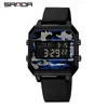 Zegarek SANDA 6161 Square Electronic Watch wielofunkcyjny wodoodporny budzik Burzyn Luminous Student Fashion Wristwatch