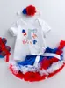 2024 Celebração American Carnival Recém -nascido Baby Cartoon Pack Pi Ha Yi Salia Pengpeng Conjunto do Dia da Independência Roupas para bebês