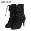 Dansschoenen Dileechi Latin Boots Indoor Sport Suede dames fluweel kanten riem salsa feest balzaal dansen zachte buitenzool