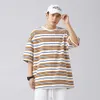 T-shirt Han Lu Men Moda Moda Contraste Stripe para homens primavera/verão novo casal versátil solto manga curta773