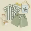 衣料品セット幼児の男の子紳士服の夏の服ストライププリント半袖ボタンシャツとショートパンツセットフォーマルウェア