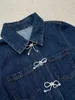 2024 lente/zomer denim blauw gewassen denim boogkraag set met korte mouwen en rok