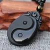 Pendant Necklaces Natural Black Obsidian Carved Yin and Yang Bagua Necklace Pendant Fishes Pendant Necklace Jewelry 240419