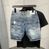 Men's Shorts Ripped Straight Male Denim Shorts Graphic Multi Color Sale Korean Fashion Mens Short Jeans Pants Original Trend 2023 Luxury Cut T240419