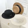 French Socialite Style Flat Top 2024 New Elegant Summer Pearl Grass Sun Protection Hat For Children