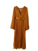 Robes décontractées Chicever Minimalic Folds Midi pour femmes V couche Lantern Sleeve haute ceinture patchwork ceinture élégante robe solide femelle