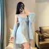 Kvinnors sömnkläder Summer Nightyrobe Set Lace Bathrobe klänning Homewear Silky Satin Nightgown Dress Women Casual 2st Kimono Suit