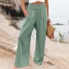 Pantaloni da donna in lenzuola per donne con gamba alta larga gamba sciolta palazzo casual beach trendy con tasche ropa para mujer