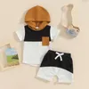 Clothing Sets Baby Boys Kids Summer Contrast Color Activewear Short Sleeve Hooded T-Shirts And Drawstring Shorts Toddlers Boy 2Pieces