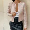 Women's Jackets Women Fashion Long Sleeve O-neck Sequins Jacket Lady Elegant Solid Cardigan Female Spring Autumn Chic Short Coat Top