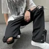 Herren Jeans Hole Design Denim Hosen Männer Flared High Street Style Sommer mit gerissenen Löchern weites Bein fest