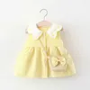 Girl's Dresses 2Piece Sets Summer Newborn Girls Clothes Korean Cute Doll Collar Plaid Sleeveless Baby Dresses+Bow Bag Kids Princess Dress BC848 d240423