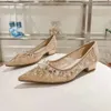 Casual Shoes Dress Spring Water Diamond Flower Mesh Thick Heel High Single Shallow Mouth Pointed Bridesmaid Banquet Show He Wedding