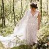 Charmante Fulllace Forest Hochzeitskleider 2024 Sexy Spaghetti Straps Meerjungfrau Rückenless Boho Bride Kleid Dream Böhmische Landbrautkleiderin Frau Robe de Marieee