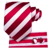 Red White Striped Mens Neckties Luxury 8.5cm Wide Silk Wedding Tie Pocket Square Cufflinks Set Brooch Gift For Men Hi-Tie 240323