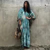 Grundläggande avslappnade klänningar Boho Leopard Print Beach Dress Swimsuit Cover Up 2023 Summer Women Kimono Long Dresses Beachwear Cover-Ups Kaftan Bath Clothing 240419