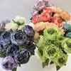 Dekoratif çiçekler ev çiçek Avrupa yapay ipek yanmış kenar şakayık buket yatak odası dekorasyon simülasyonu çiçek mavi peonies bitki