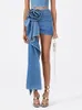 Deat Fashion Womens Rock hohe Taille dreidimensionale Rosenblume Asymmetrische Blue Denim Kurzrocks Sommer 2024 17A8357 240407