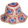 Bérets Wide Brim Crochet Bucket Bucket For Sun Flower Color Matching Fisherman marche Running Camping