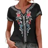 Women's Blouses Women V-neck Short Sleeve T-shirt Retro Print Summer Tops Ethnic Style Loose For Streetwear