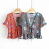 Women's Blouses Boho Queens Happie Women Bow Neck Floral Print Bohemian Blouse Kimono Short Sleeve Rayon Shirts Blusas Female Oversize